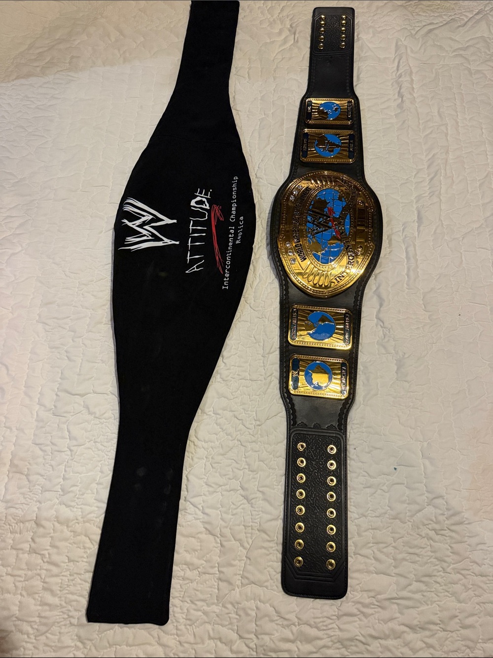 WWE Attitude Black & Gold Replica Championship Belt with Black Sleeve